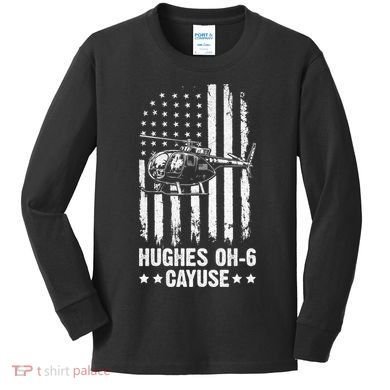 Hughes OH-6 Cayuse American Flag Helicopter Kids Long Sleeve Shirt