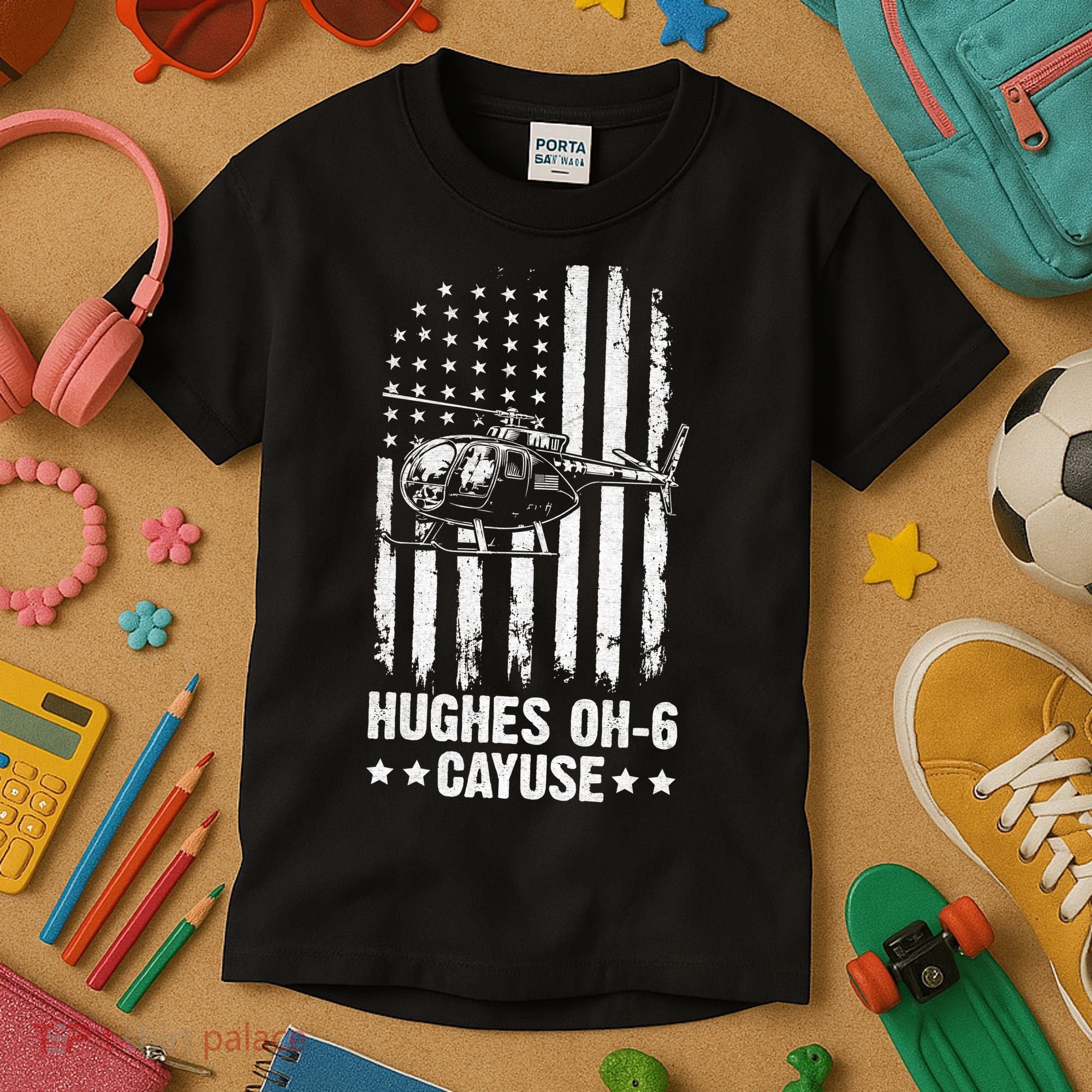 Hughes OH-6 Cayuse American Flag Helicopter Kids T-Shirt