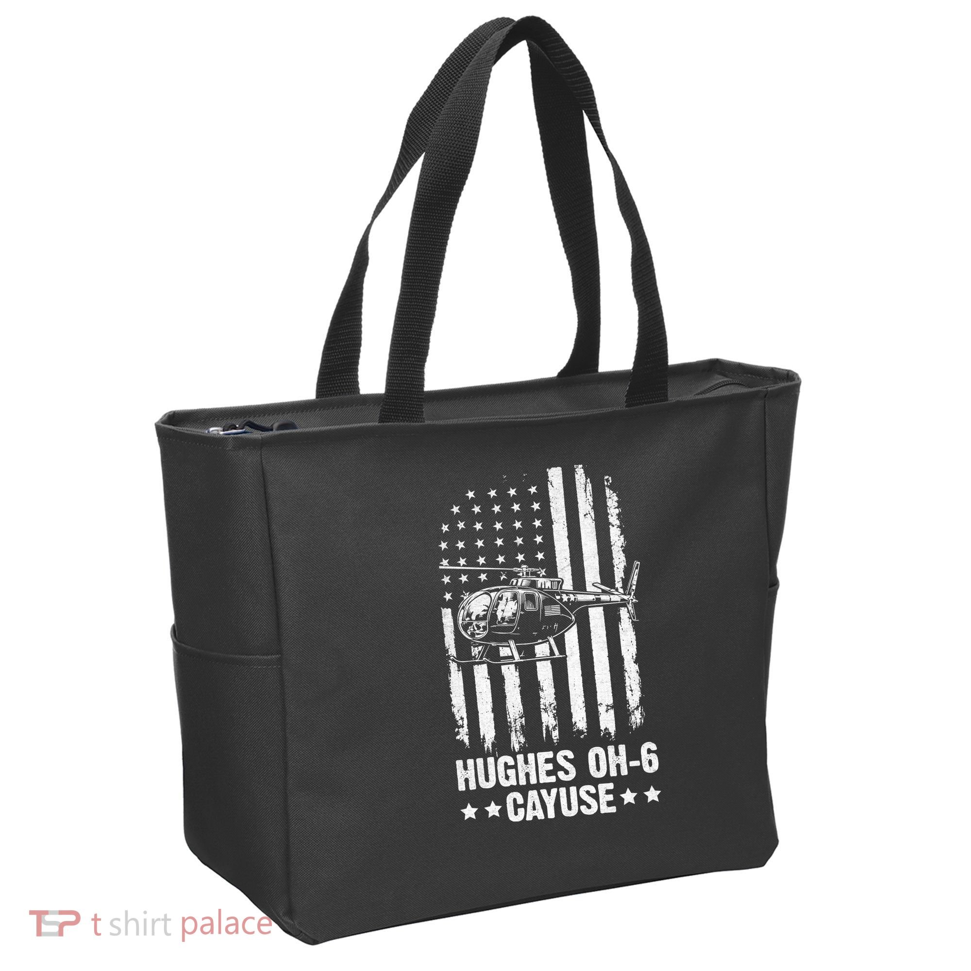 Hughes OH-6 Cayuse American Flag Helicopter Tote Bag