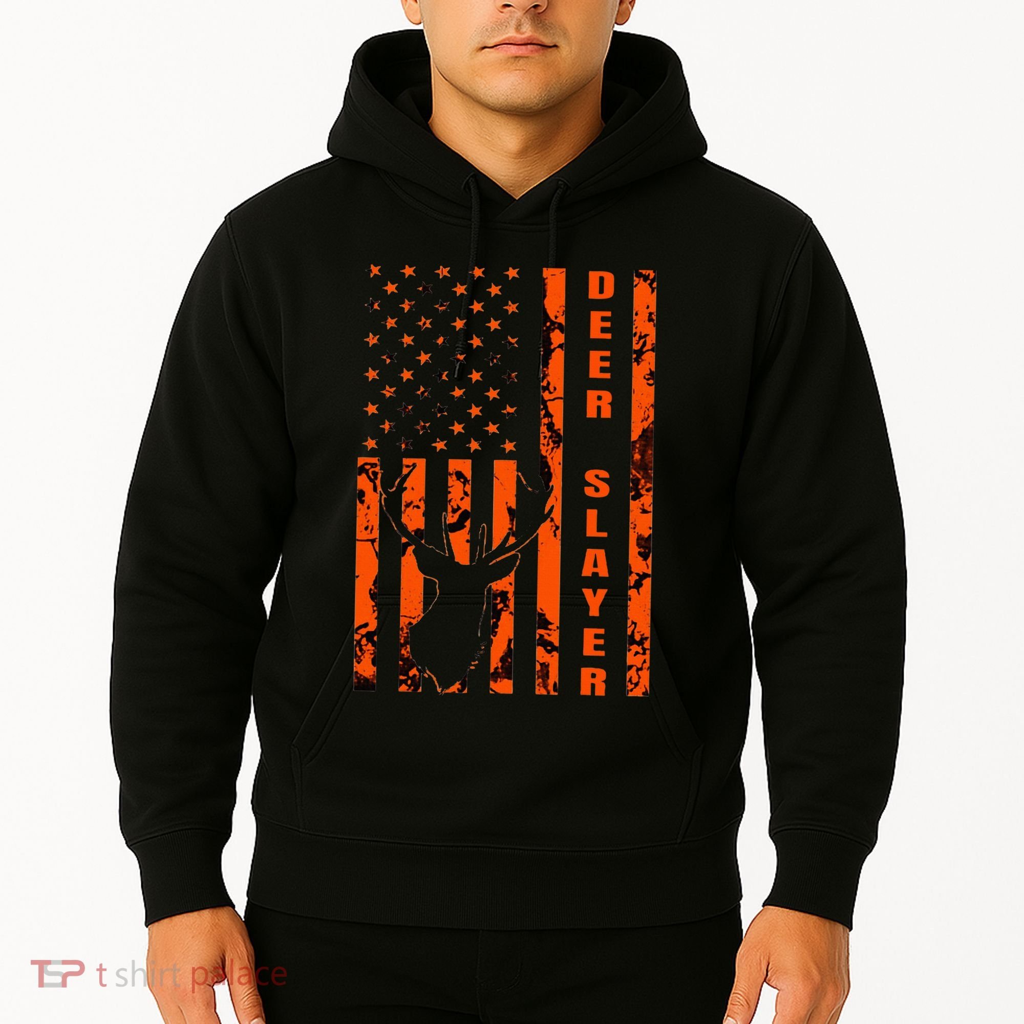 Hunter Orange Camo American Flag Deer Slayer Hoodie