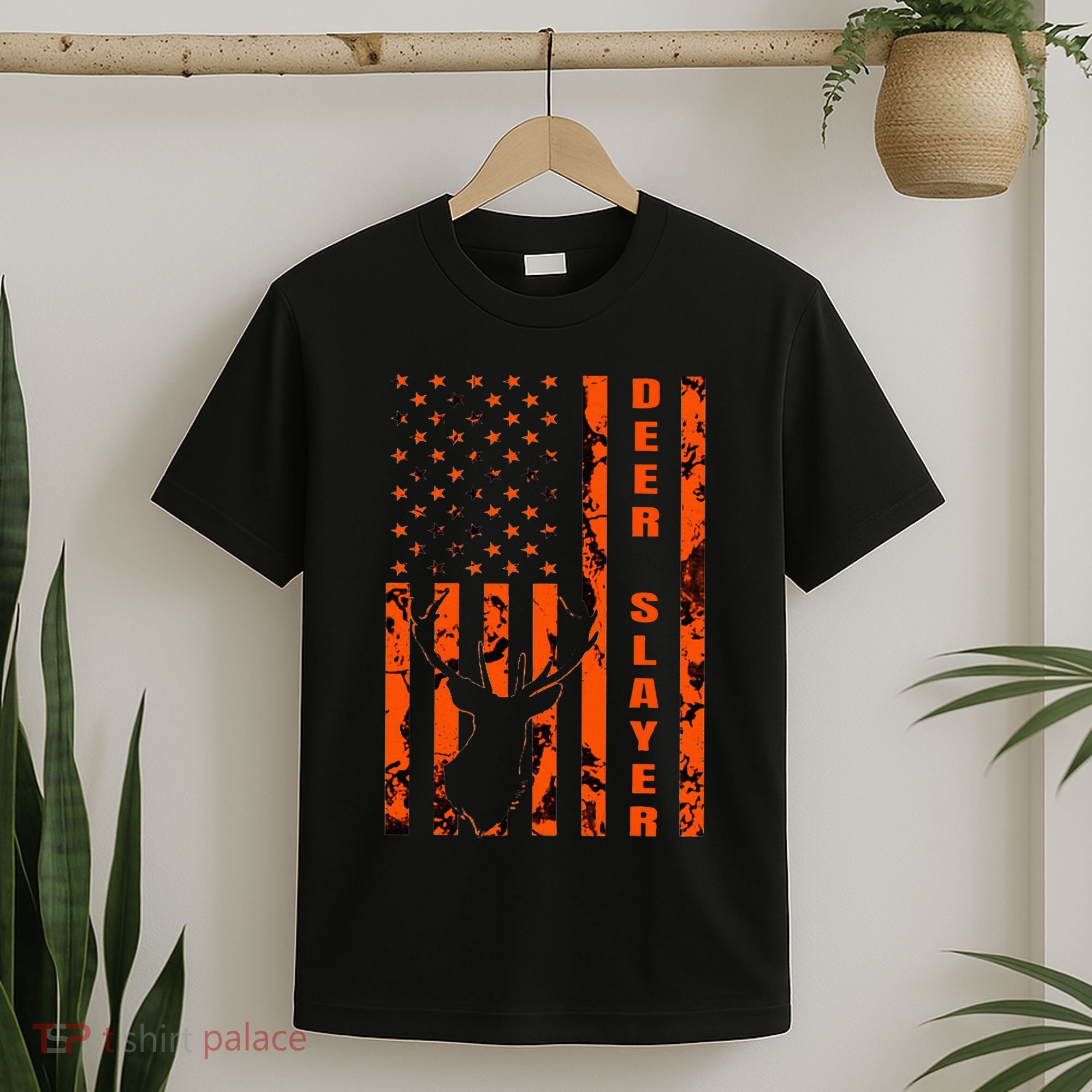 Hunter Orange Camo American Flag Deer Slayer T-Shirt