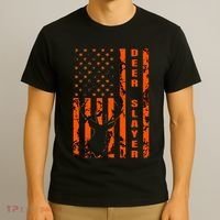 Hunter Orange Camo American Flag Deer Slayer T-Shirt thumb 3