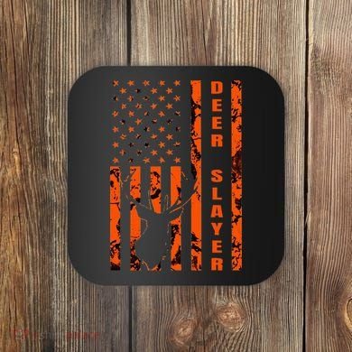 Hunter Orange Camo American Flag Deer Slayer Coaster