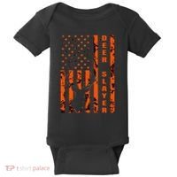 Hunter Orange Camo American Flag Deer Slayer Baby Bodysuit thumb 0