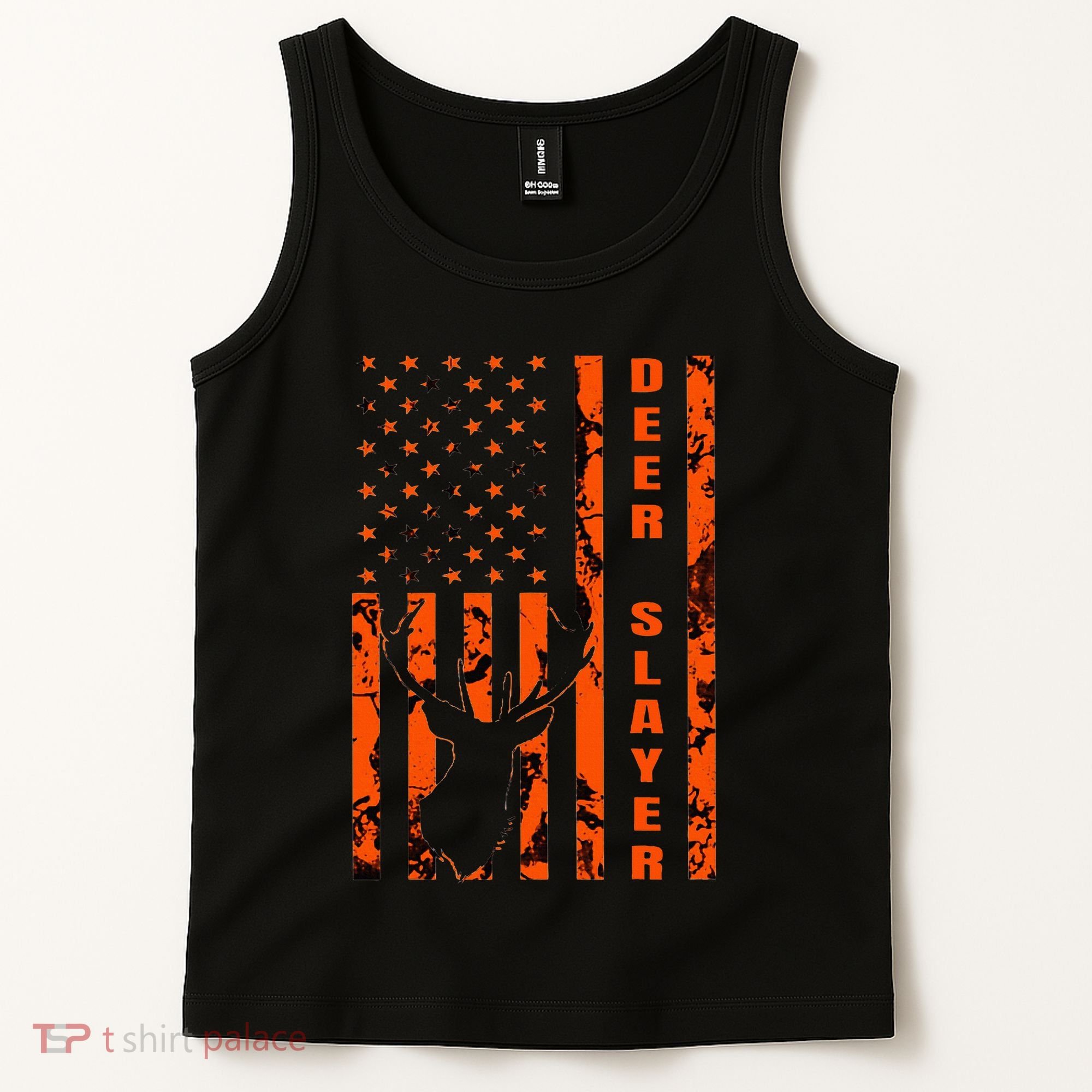 Hunter Orange Camo American Flag Deer Slayer Tank Top