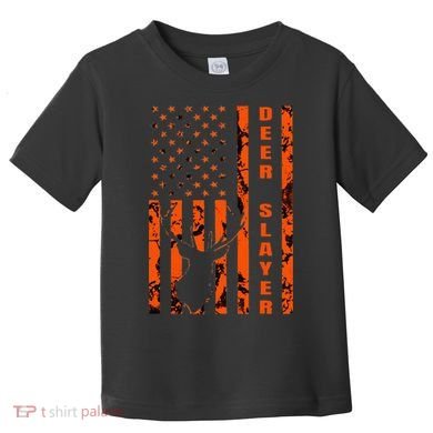 Hunter Orange Camo American Flag Deer Slayer Toddler T-Shirt
