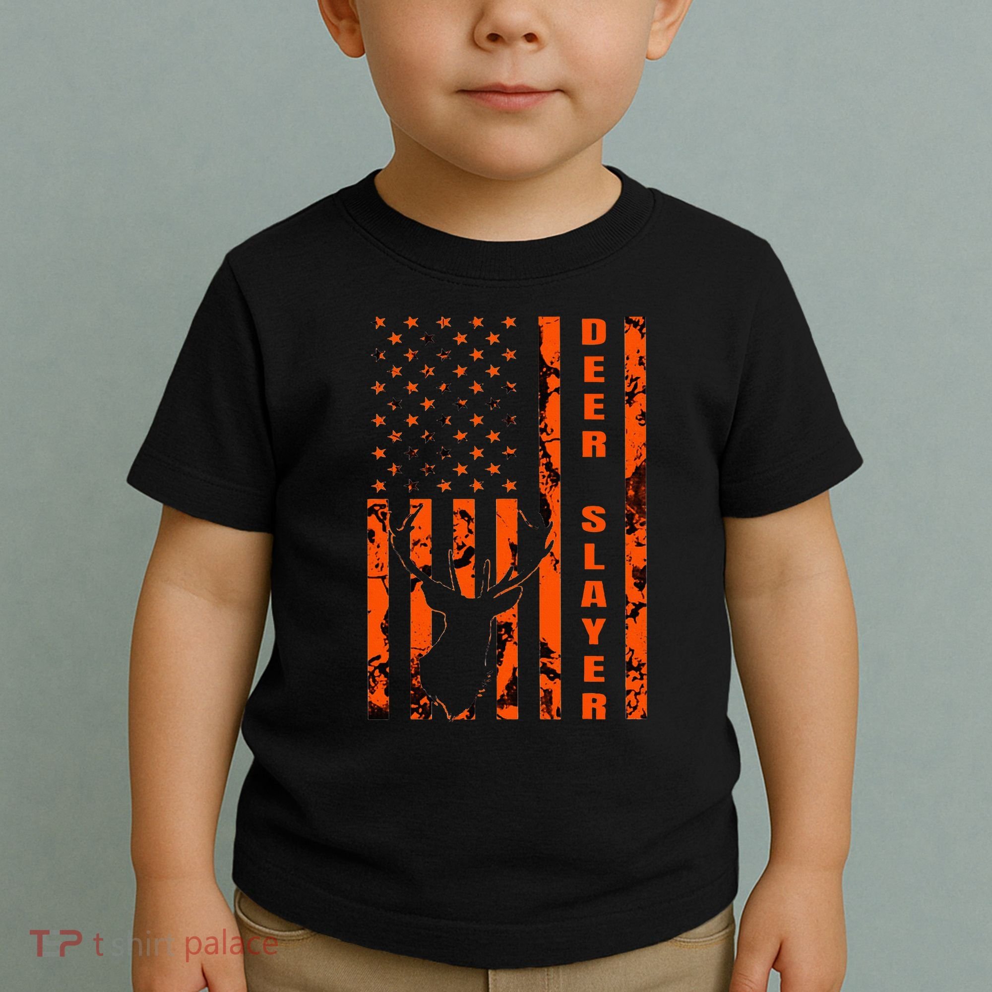 Hunter Orange Camo American Flag Deer Slayer Toddler T-Shirt