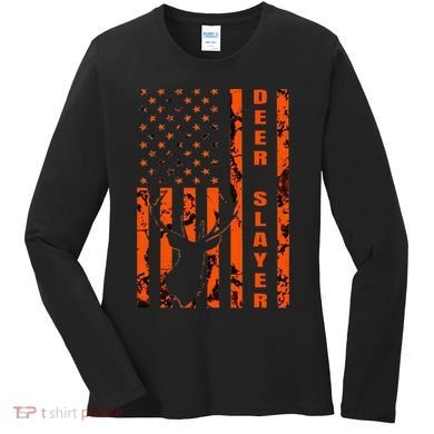 Hunter Orange Camo American Flag Deer Slayer Women's Long Sleeve Shirt