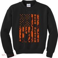 Hunter Orange Camo American Flag Deer Slayer Kids Sweatshirt thumb 0