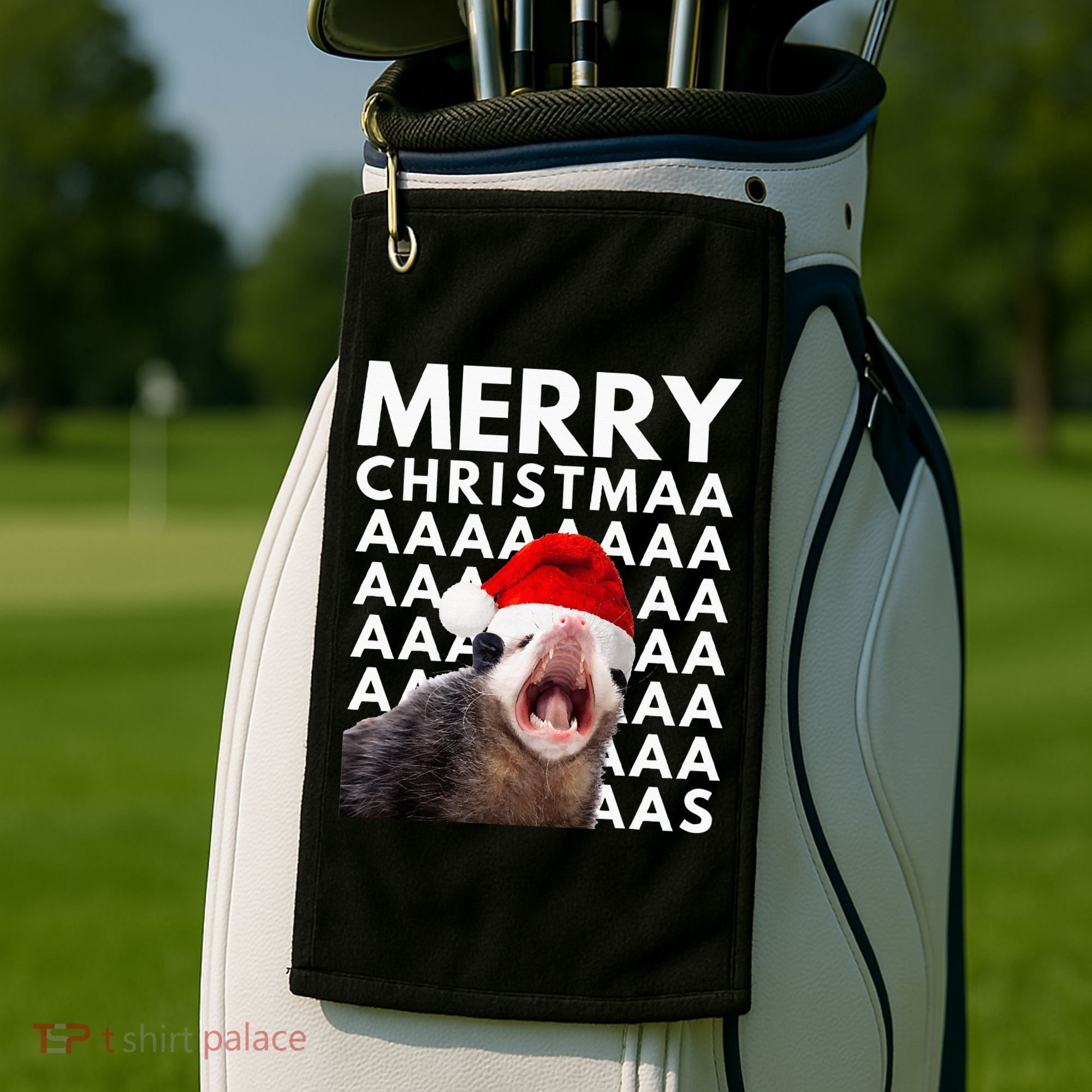 Hilarious Opossum Christmas Scream Golf Towel