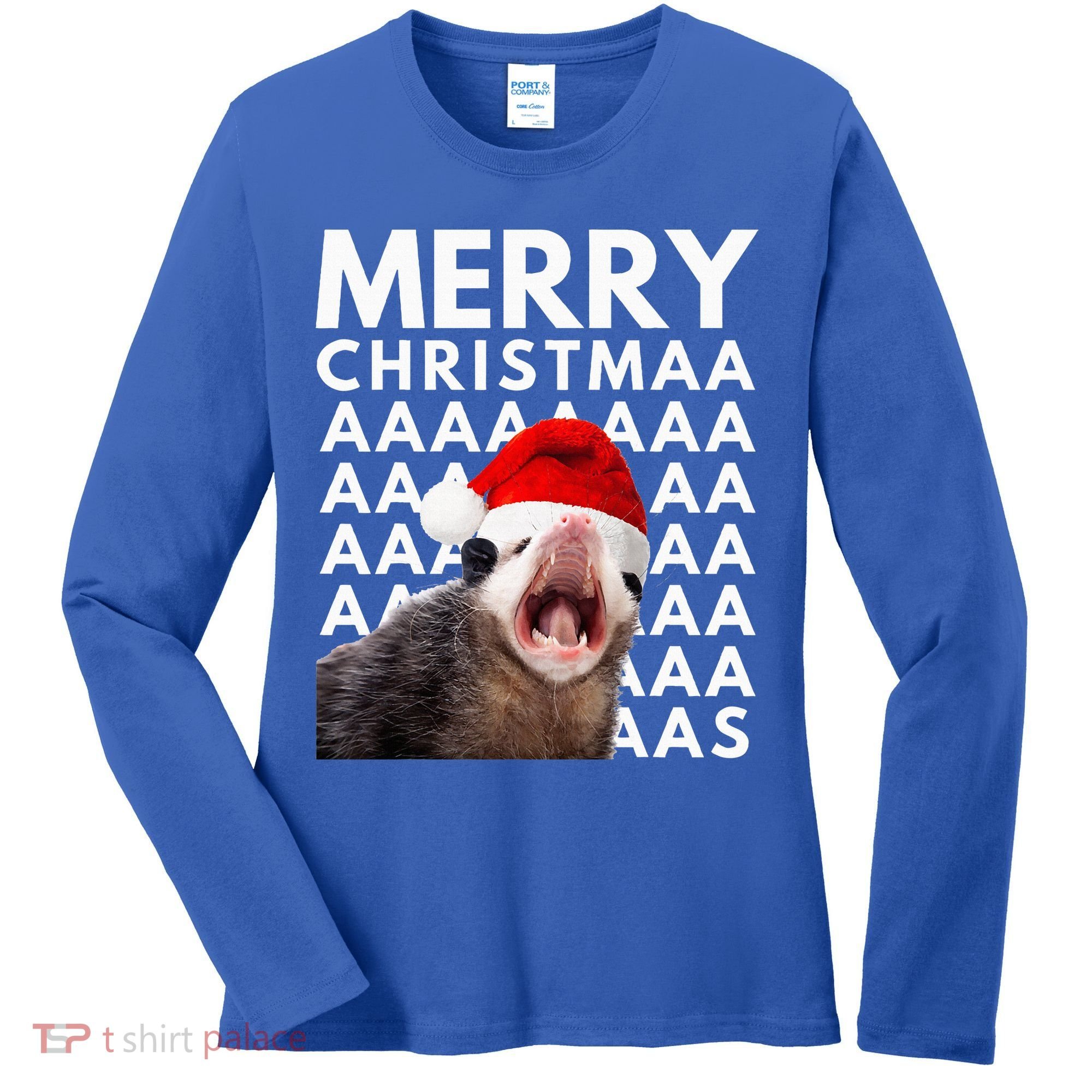 Hilarious Opossum Christmas Scream Women's Long Sleeve Shirt
