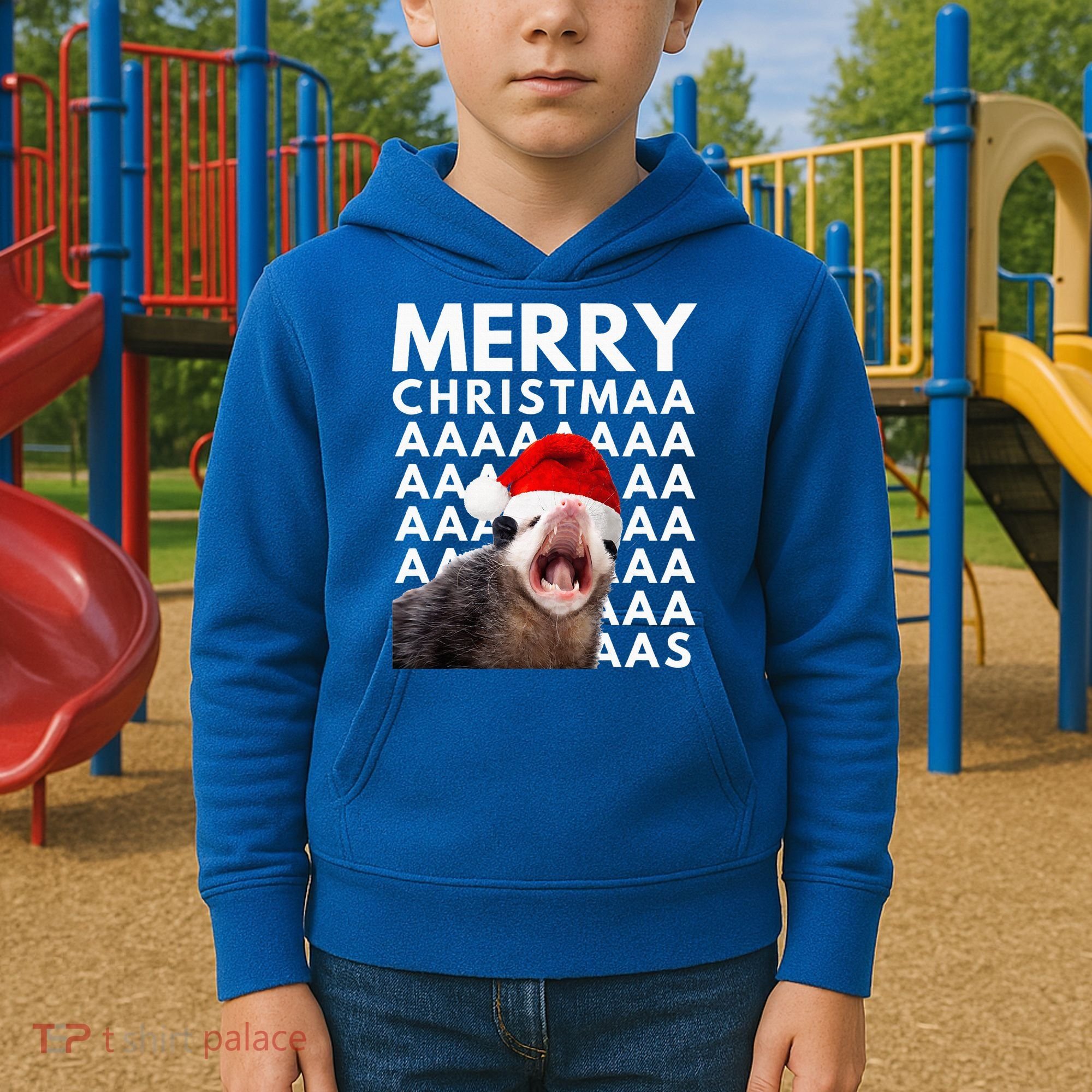 Hilarious Opossum Christmas Scream Kids Hoodie