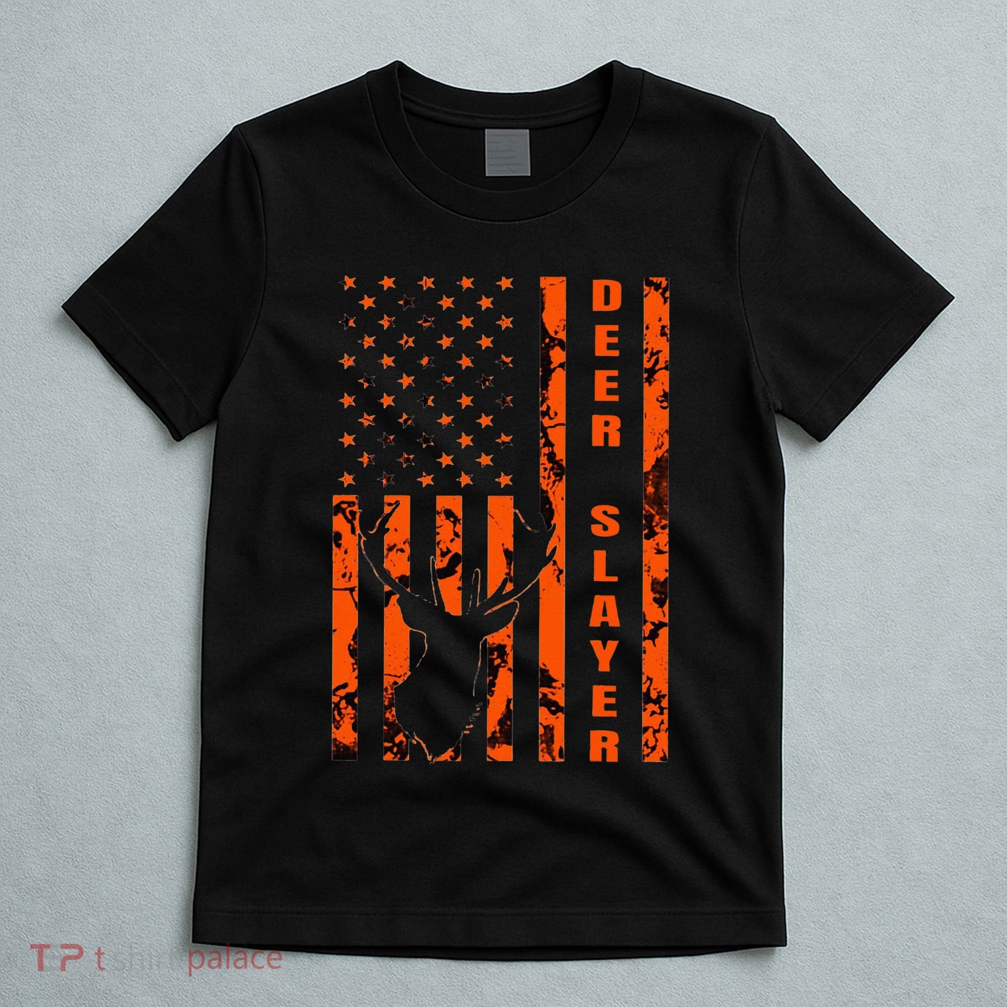 Hunter Orange Camo American Flag Deer Slayer Hunting Lover T-Shirt
