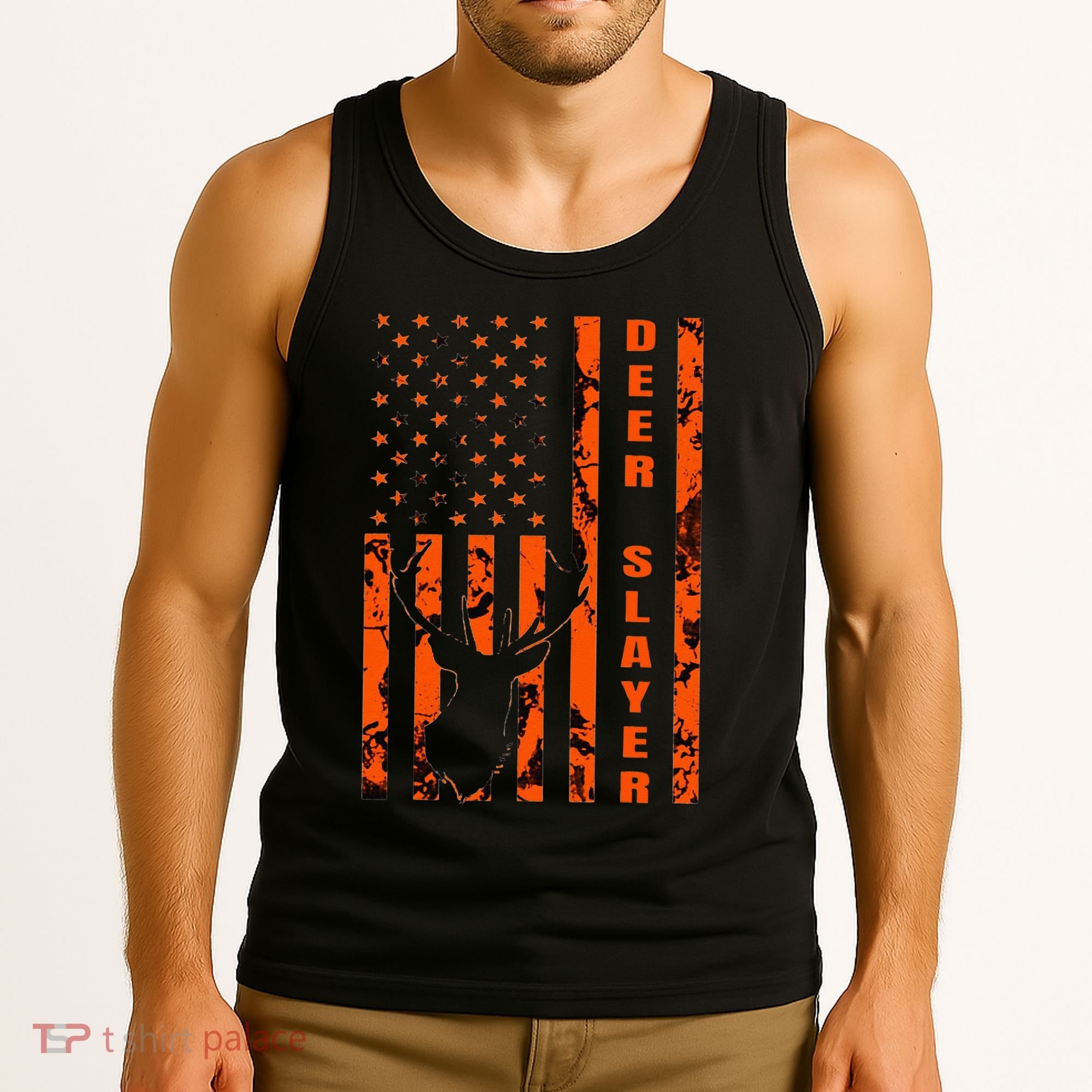 Hunter Orange Camo American Flag Deer Slayer Hunting Lover Tank Top