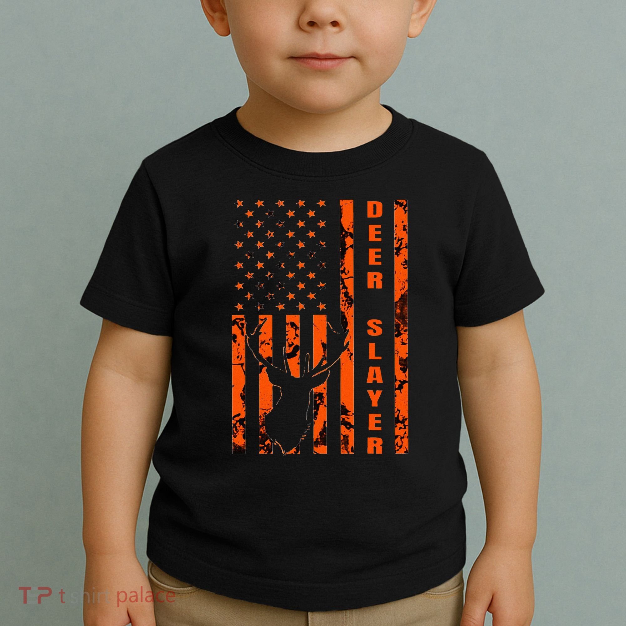 Hunter Orange Camo American Flag Deer Slayer Hunting Lover Toddler T-Shirt