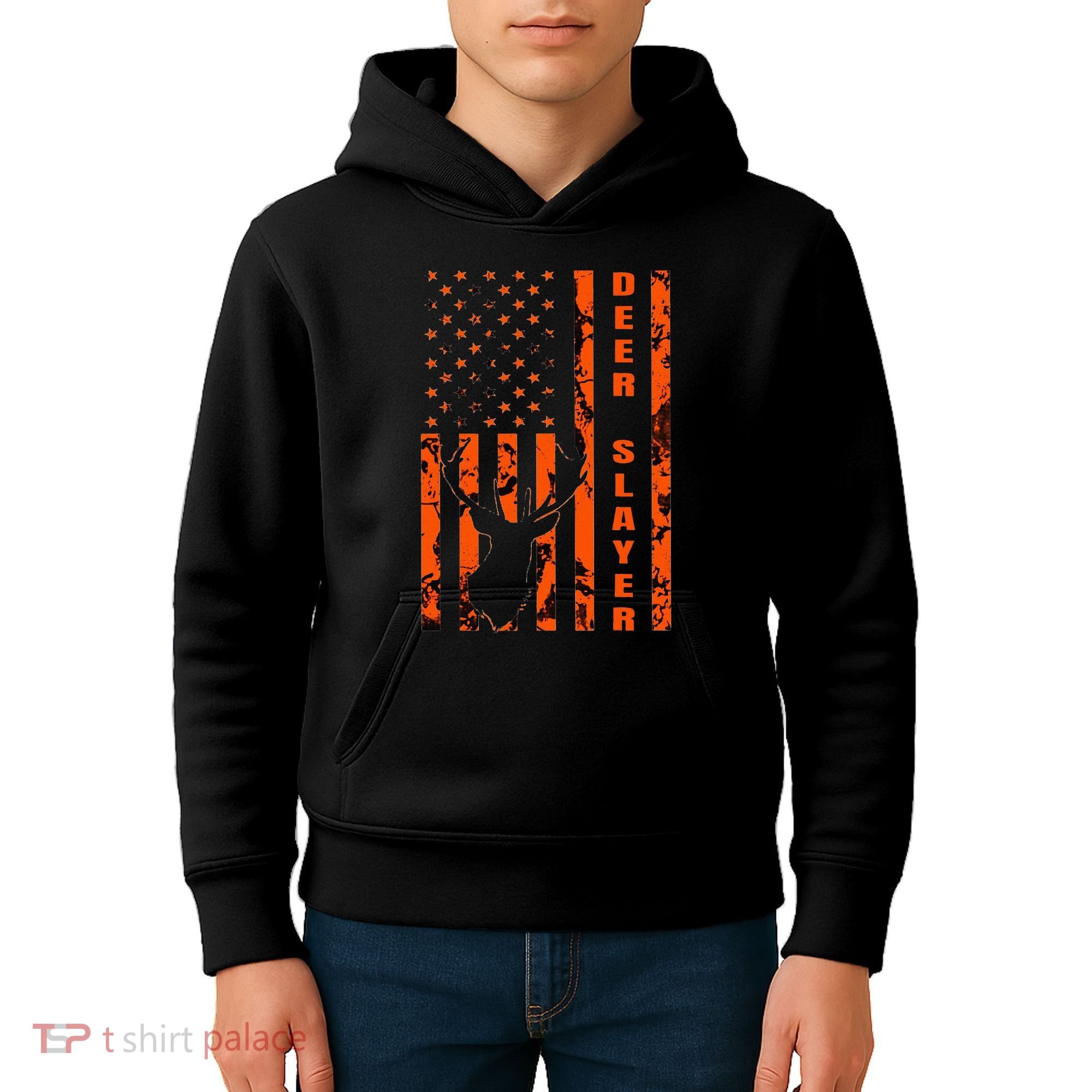 Hunter Orange Camo American Flag Deer Slayer Hunting Lover Kids Hoodie