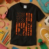 Hunter Orange Camo American Flag Deer Slayer Hunting Lover Kids T-Shirt thumb 3