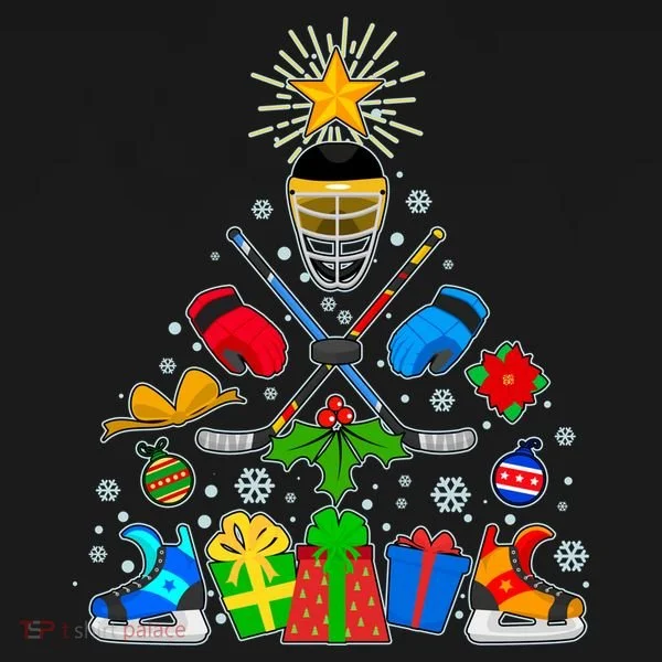Hockey Christmas Tree Kids Long Sleeve Shirt