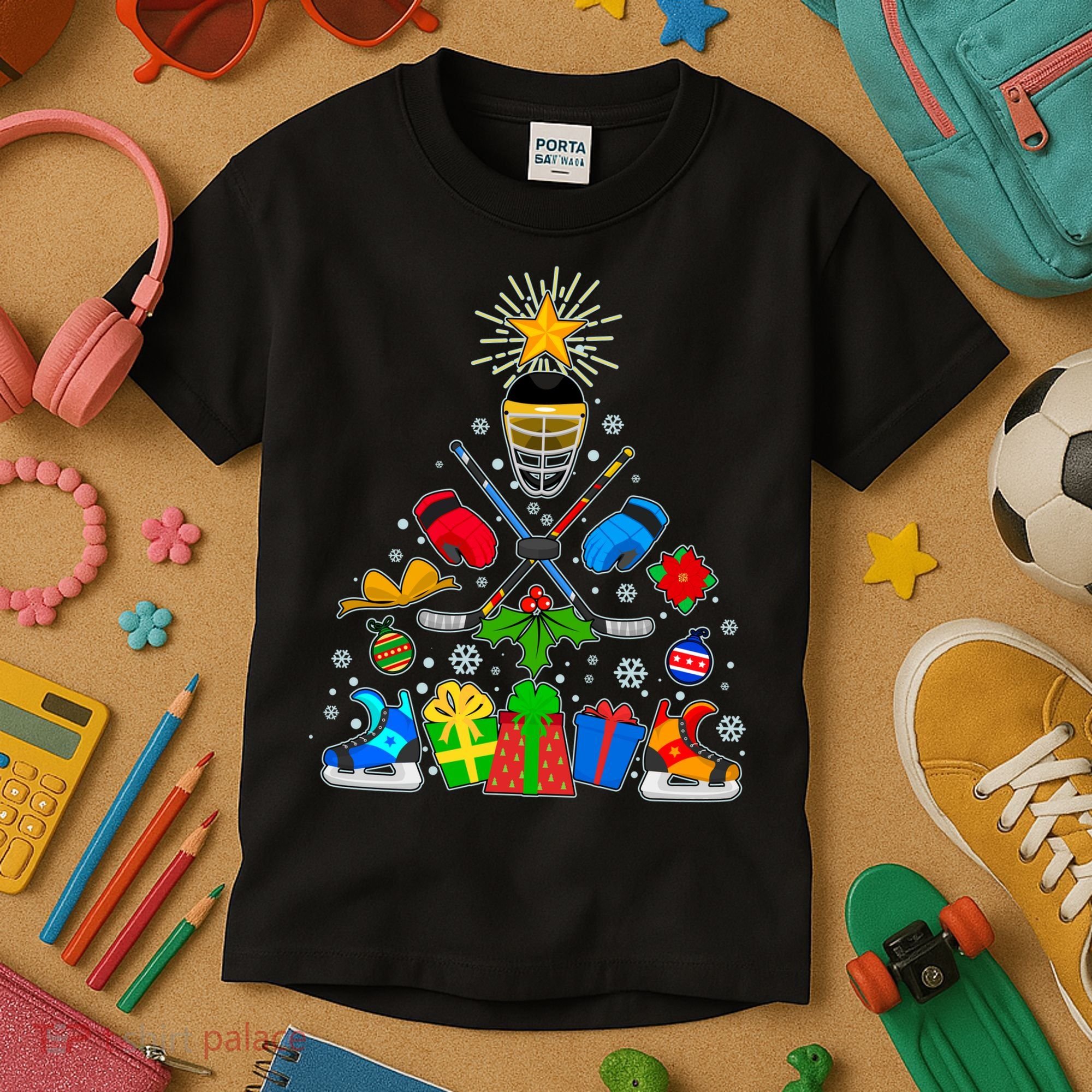 Hockey Christmas Tree Kids T-Shirt