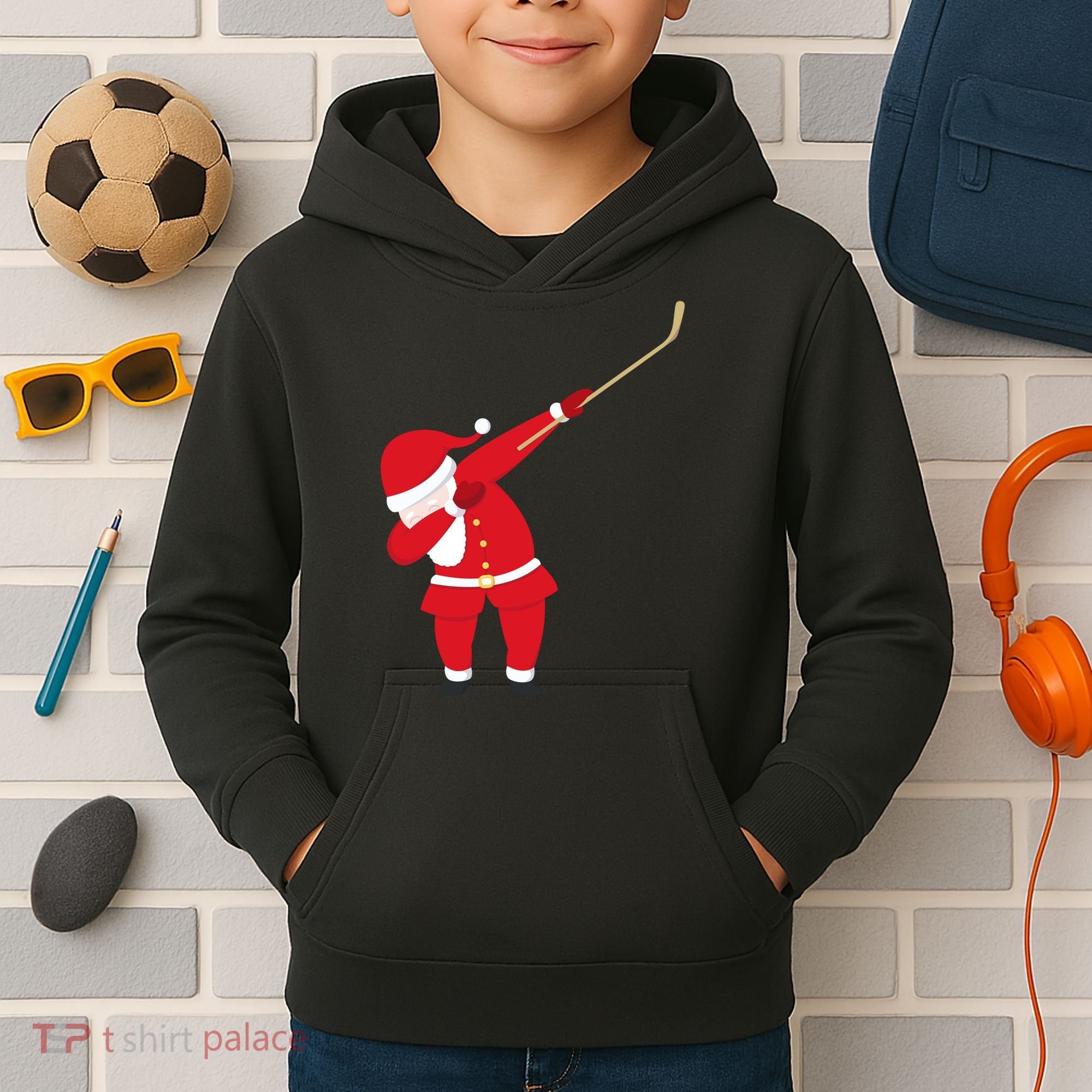 Hockey Dabbing Santa Kids Hoodie