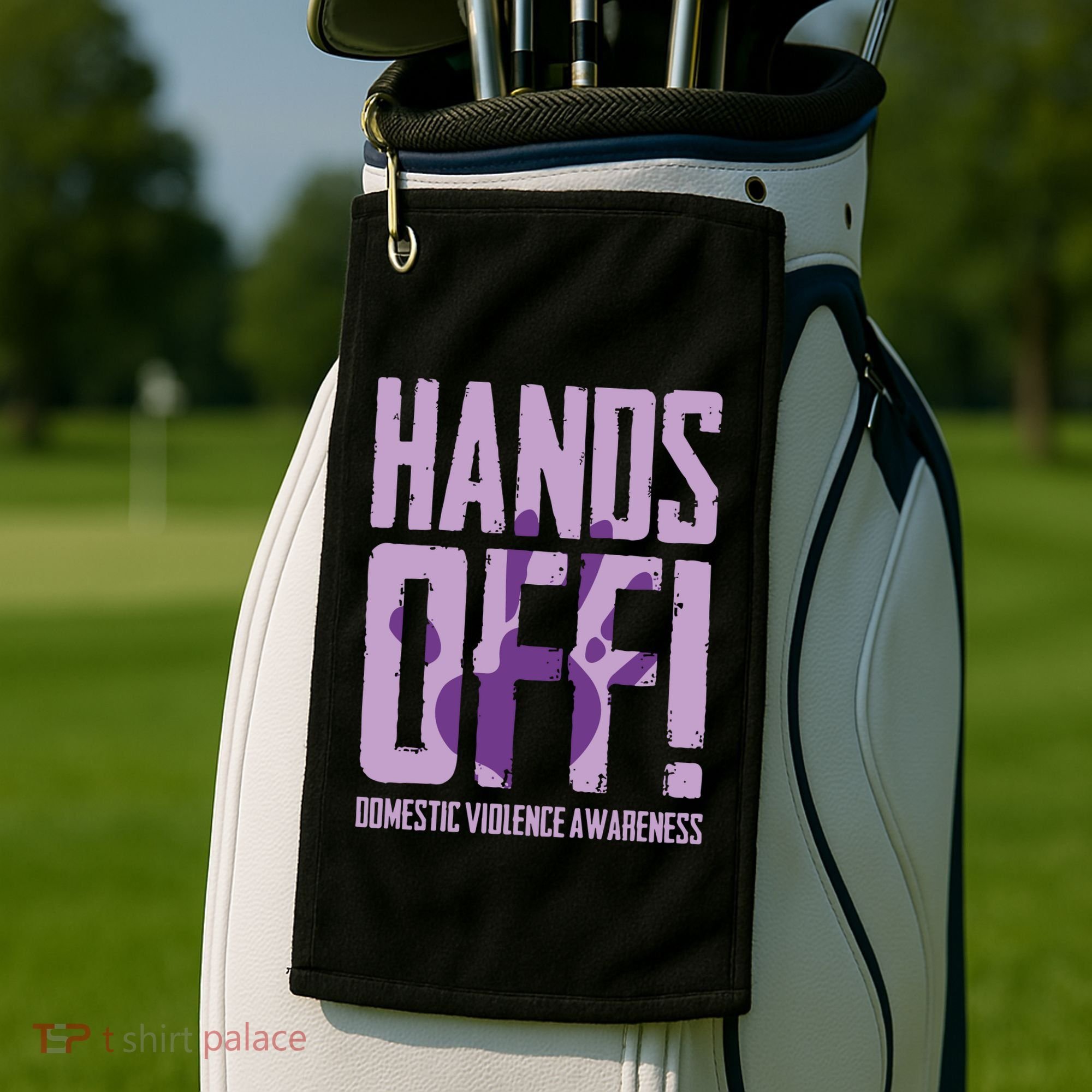 Hands Off Domestic Violence Awareness Golf Towel