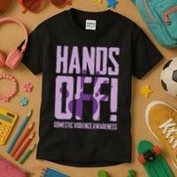 Hands Off Domestic Violence Awareness Kids T-Shirt thumb 3