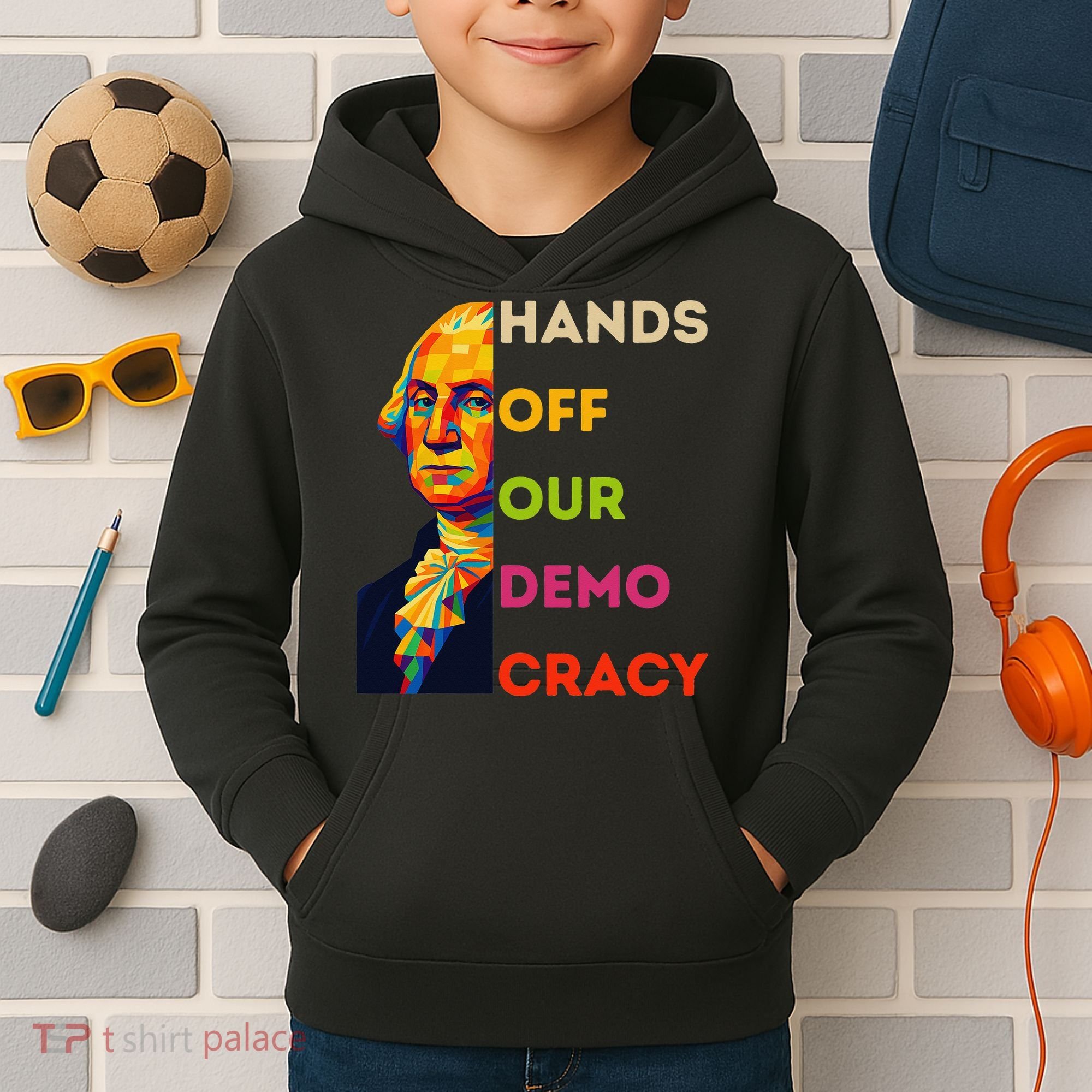 Hands Off Democracy Security Protest George Washington USA Kids Hoodie