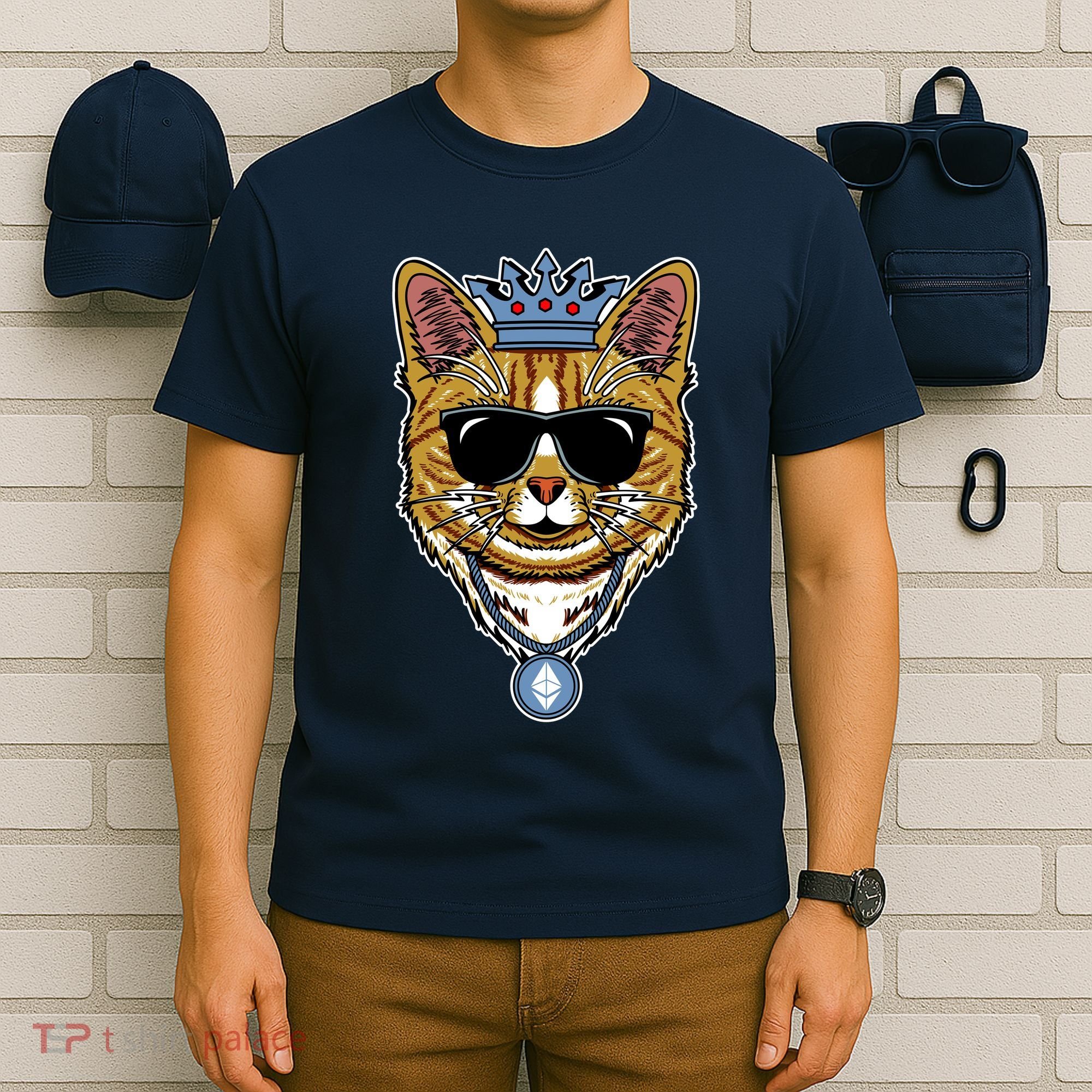 Hodl Ethereum ETH Cat King Crypto Currency Moon T-Shirt