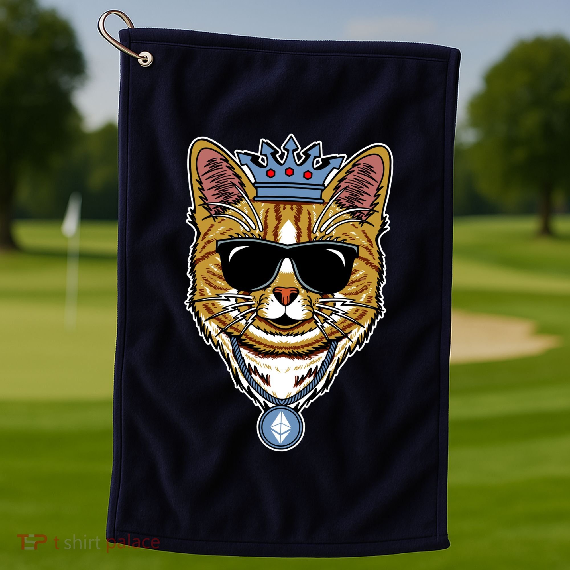 Hodl Ethereum ETH Cat King Crypto Currency Moon Golf Towel