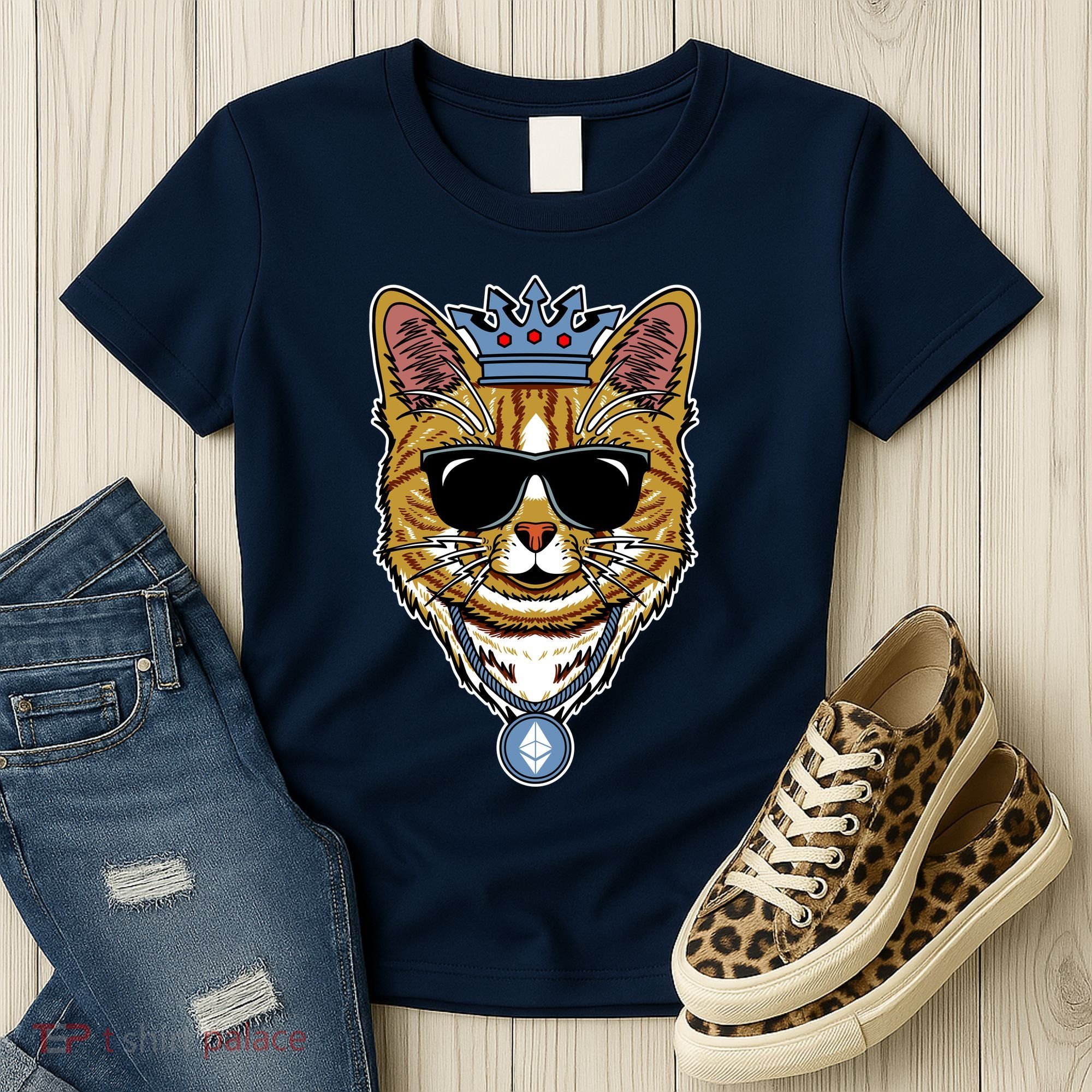 Hodl Ethereum ETH Cat King Crypto Currency Moon Women's T-Shirt