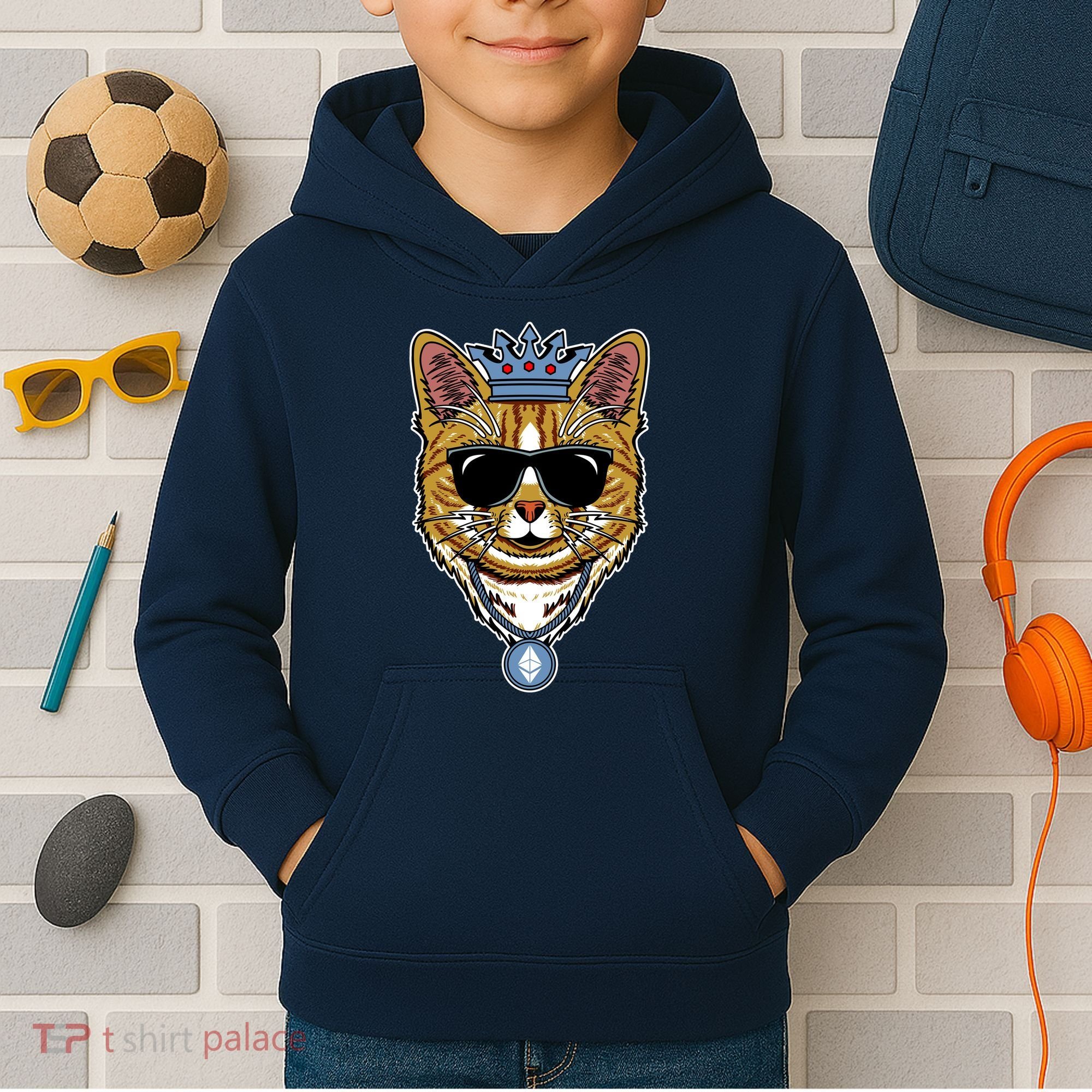 Hodl Ethereum ETH Cat King Crypto Currency Moon Kids Hoodie
