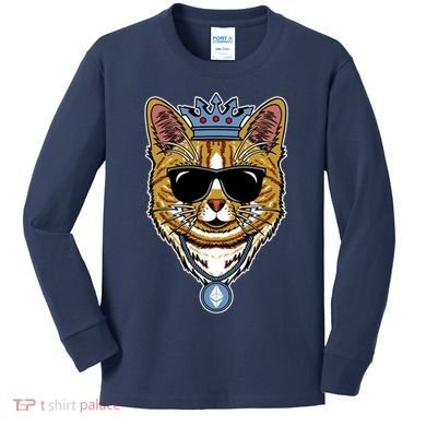 Hodl Ethereum ETH Cat King Crypto Currency Moon Kids Long Sleeve Shirt