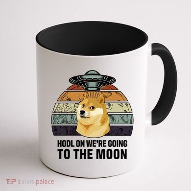 Hodl On We're Going To The Moon Retro Dogecoin Coffee Mug back