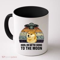 Hodl On We're Going To The Moon Retro Dogecoin Coffee Mug thumb 0