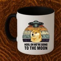 Hodl On We're Going To The Moon Retro Dogecoin Coffee Mug thumb 2