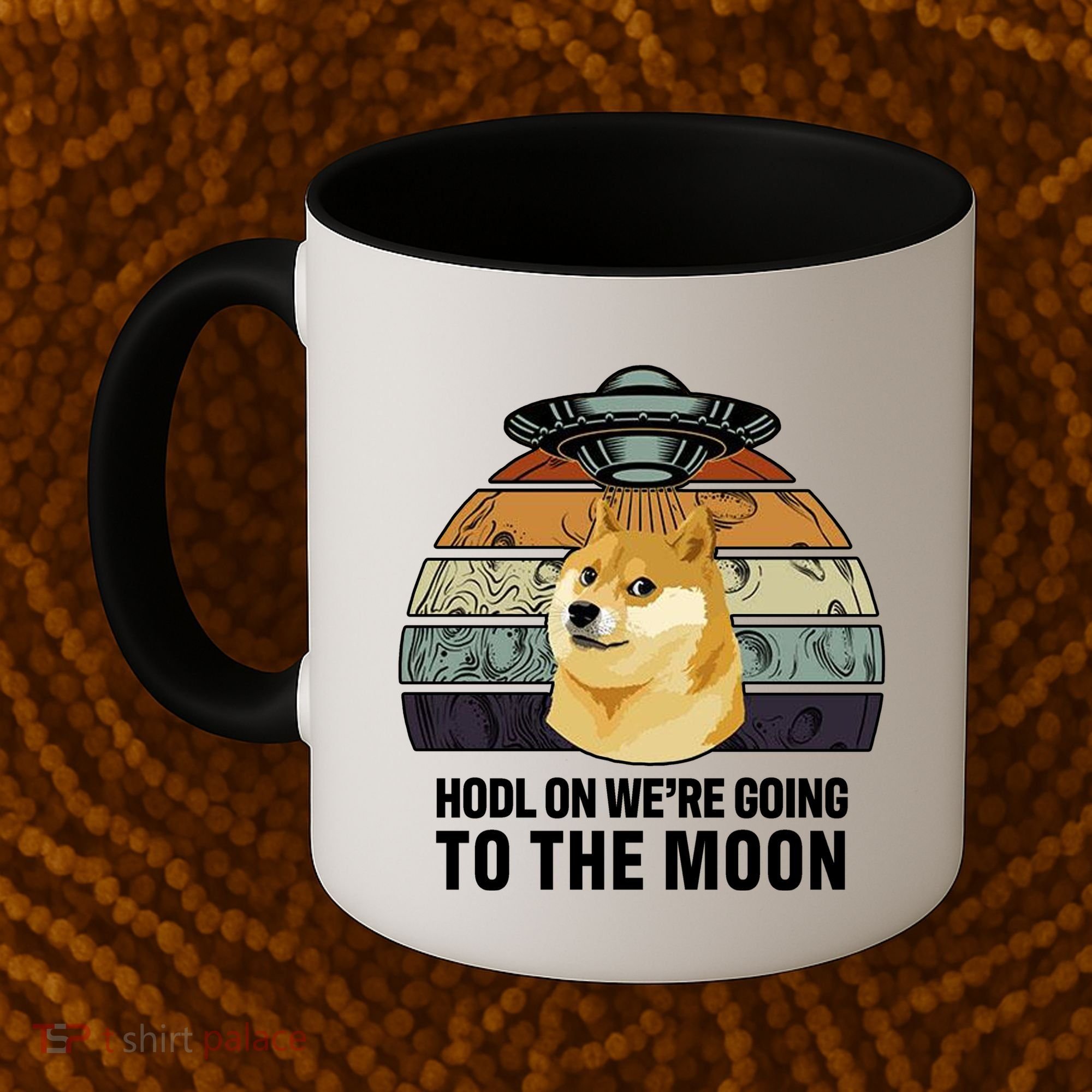 Hodl On We're Going To The Moon Retro Dogecoin Coffee Mug