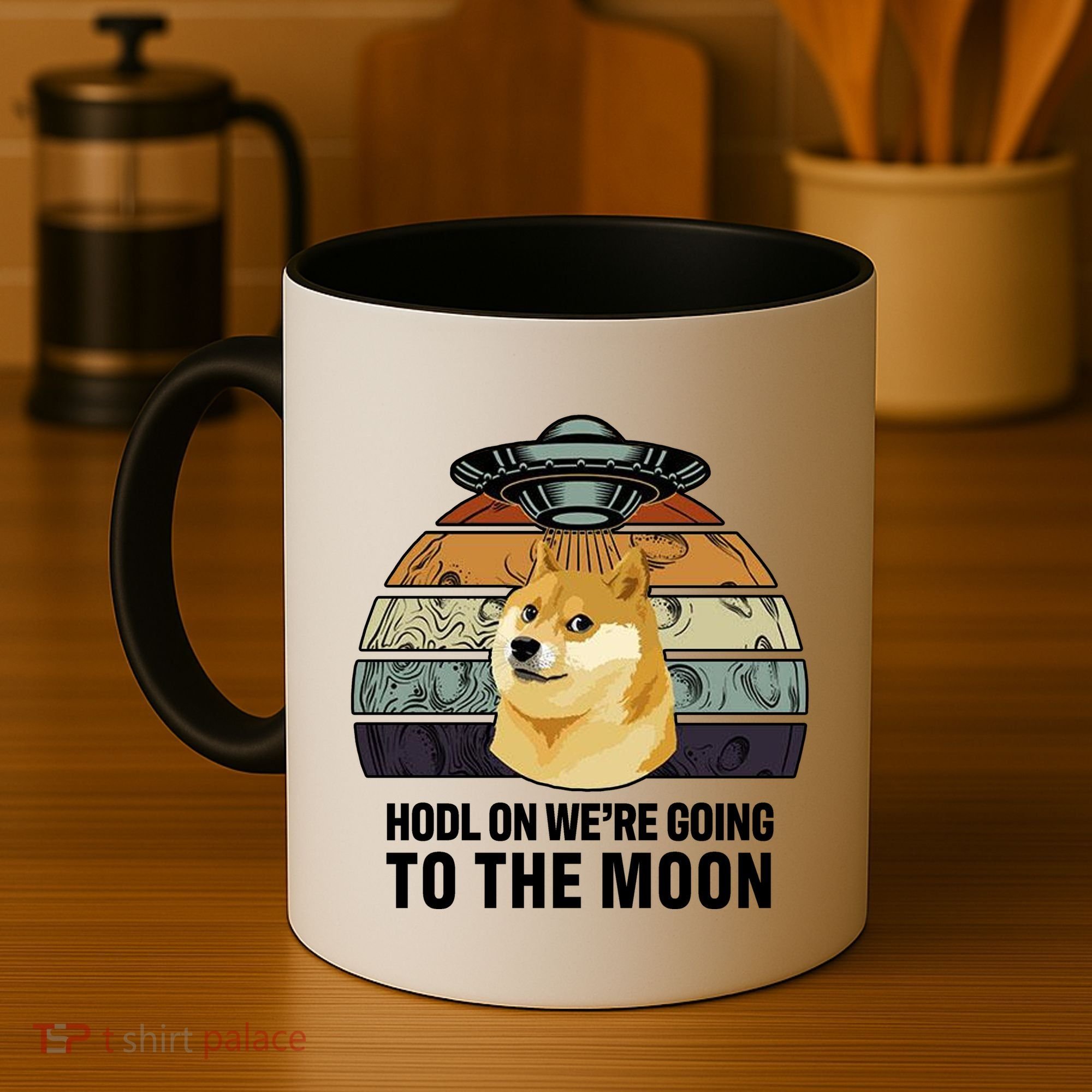 Hodl On We're Going To The Moon Retro Dogecoin Coffee Mug