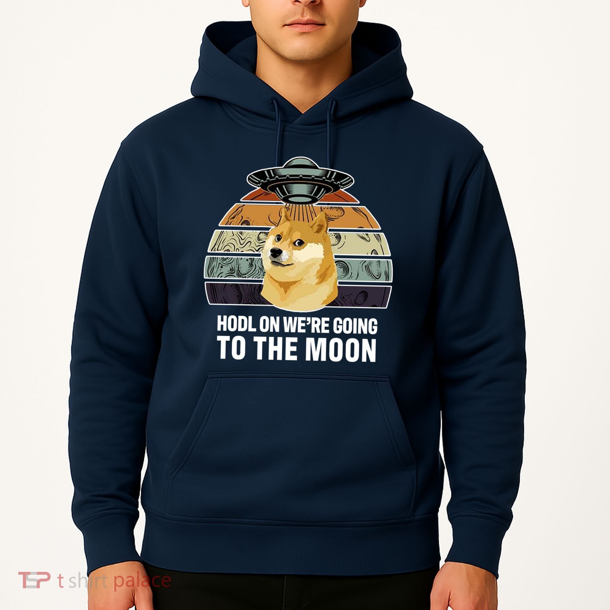 Hodl On We're Going To The Moon Retro Dogecoin Hoodie