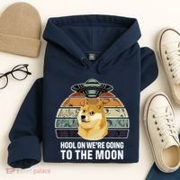 Hodl On We're Going To The Moon Retro Dogecoin Hoodie thumb 4