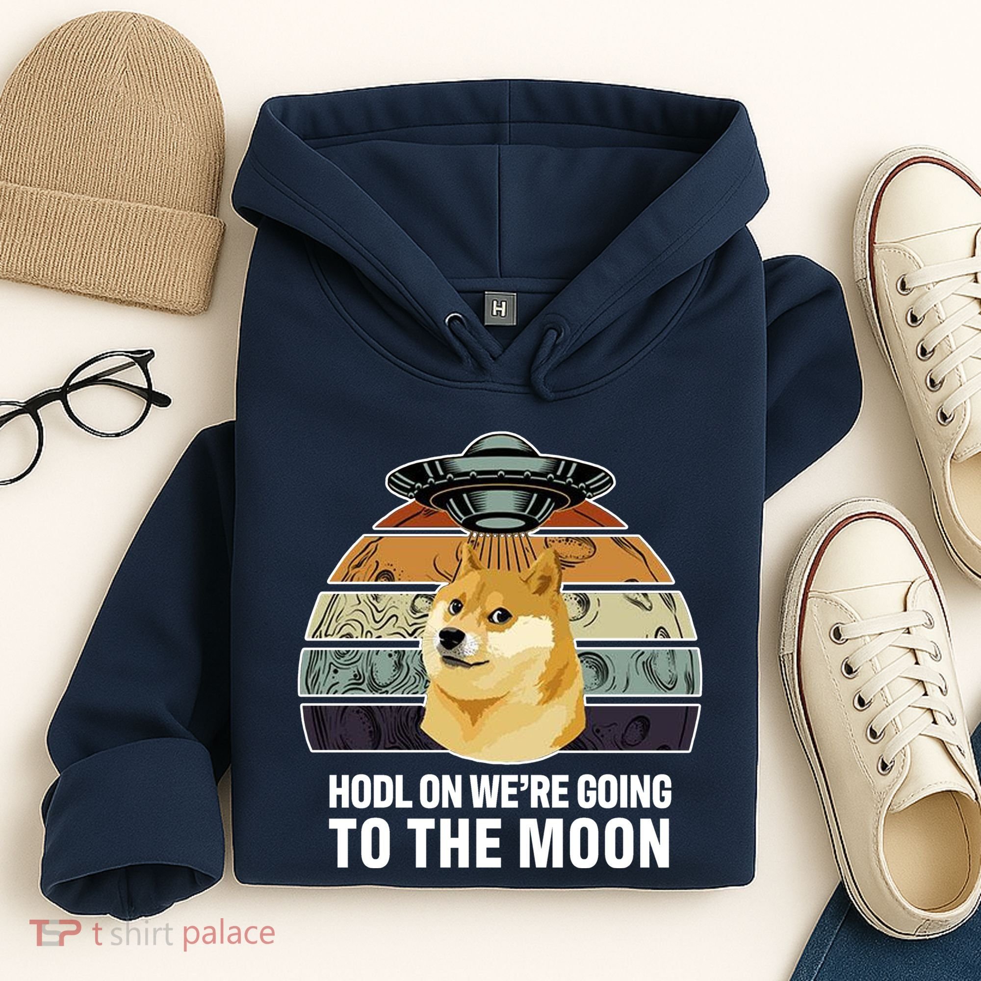 Hodl On We're Going To The Moon Retro Dogecoin Hoodie