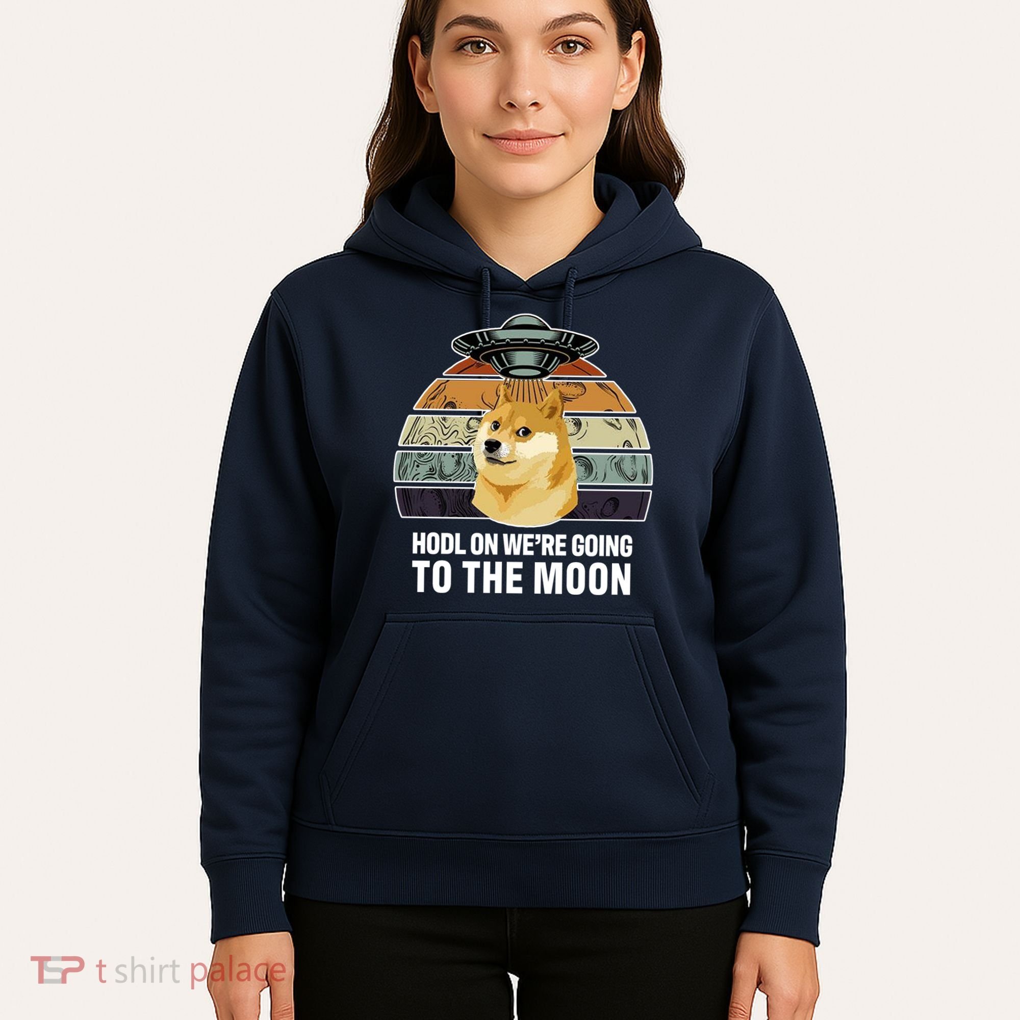 Hodl On We're Going To The Moon Retro Dogecoin Hoodie