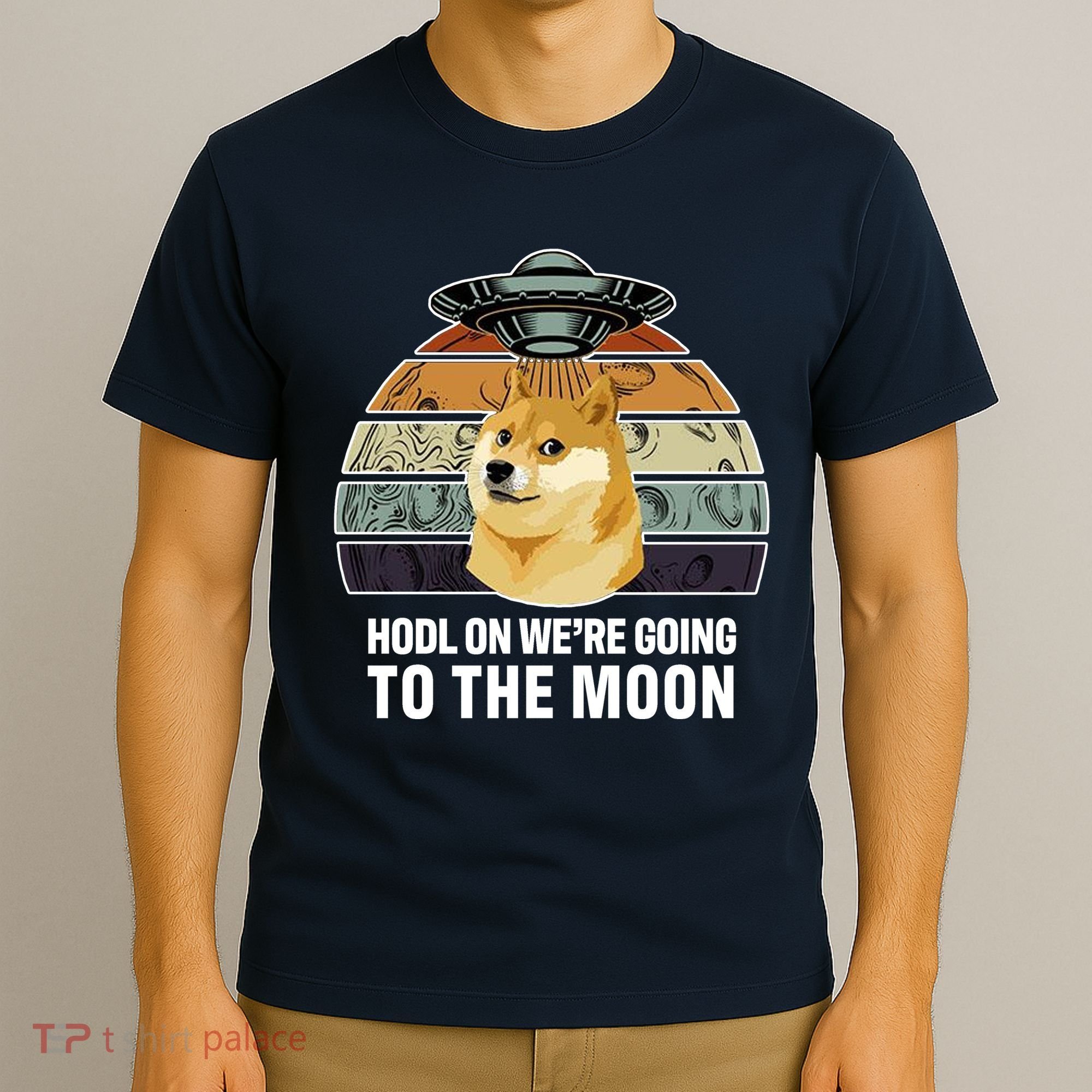 Hodl On We're Going To The Moon Retro Dogecoin T-Shirt