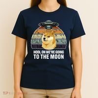 Hodl On We're Going To The Moon Retro Dogecoin T-Shirt thumb 4