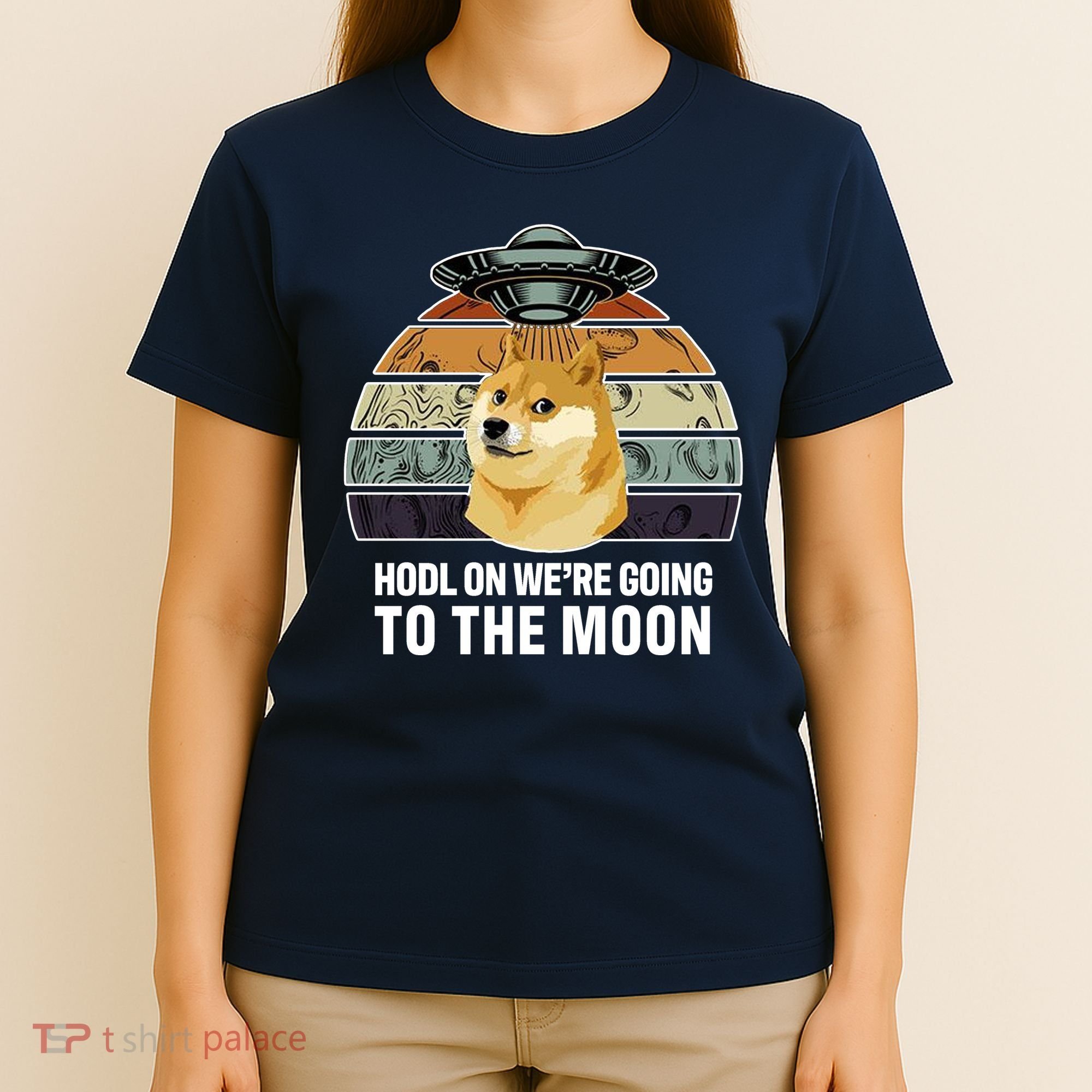 Hodl On We're Going To The Moon Retro Dogecoin T-Shirt