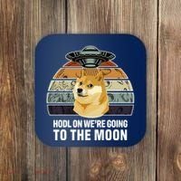 Hodl On We're Going To The Moon Retro Dogecoin Coaster thumb 0