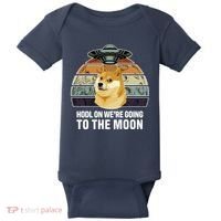 Hodl On We're Going To The Moon Retro Dogecoin Baby Bodysuit thumb 0