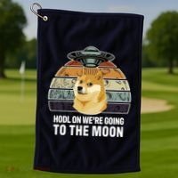 Hodl On We're Going To The Moon Retro Dogecoin Golf Towel thumb 1