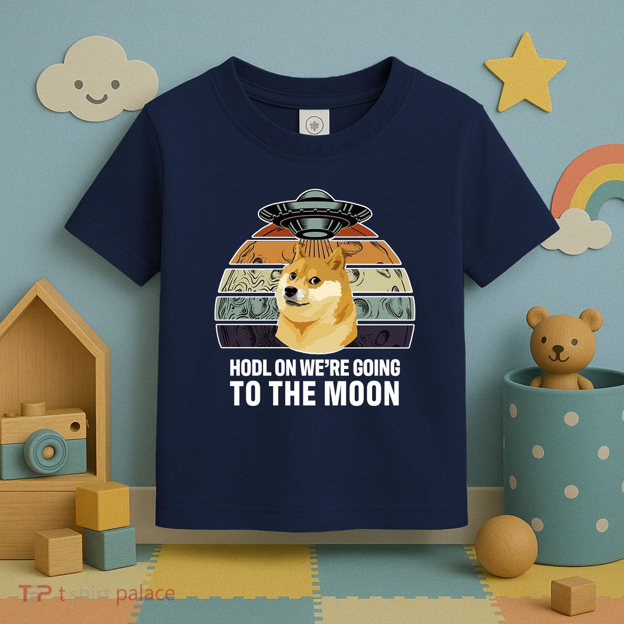 Hodl On We're Going To The Moon Retro Dogecoin Toddler T-Shirt