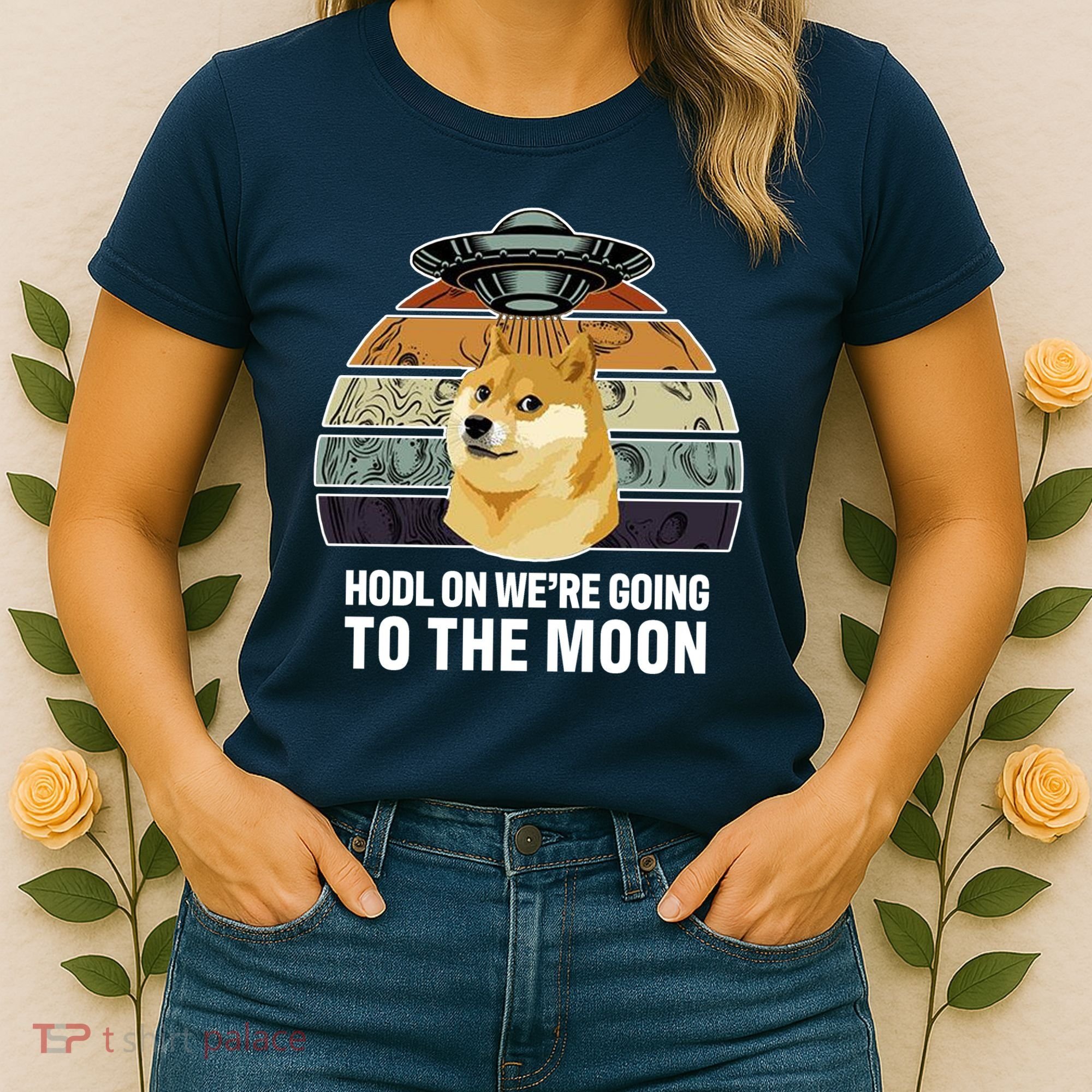 Hodl On We're Going To The Moon Retro Dogecoin Women's T-Shirt