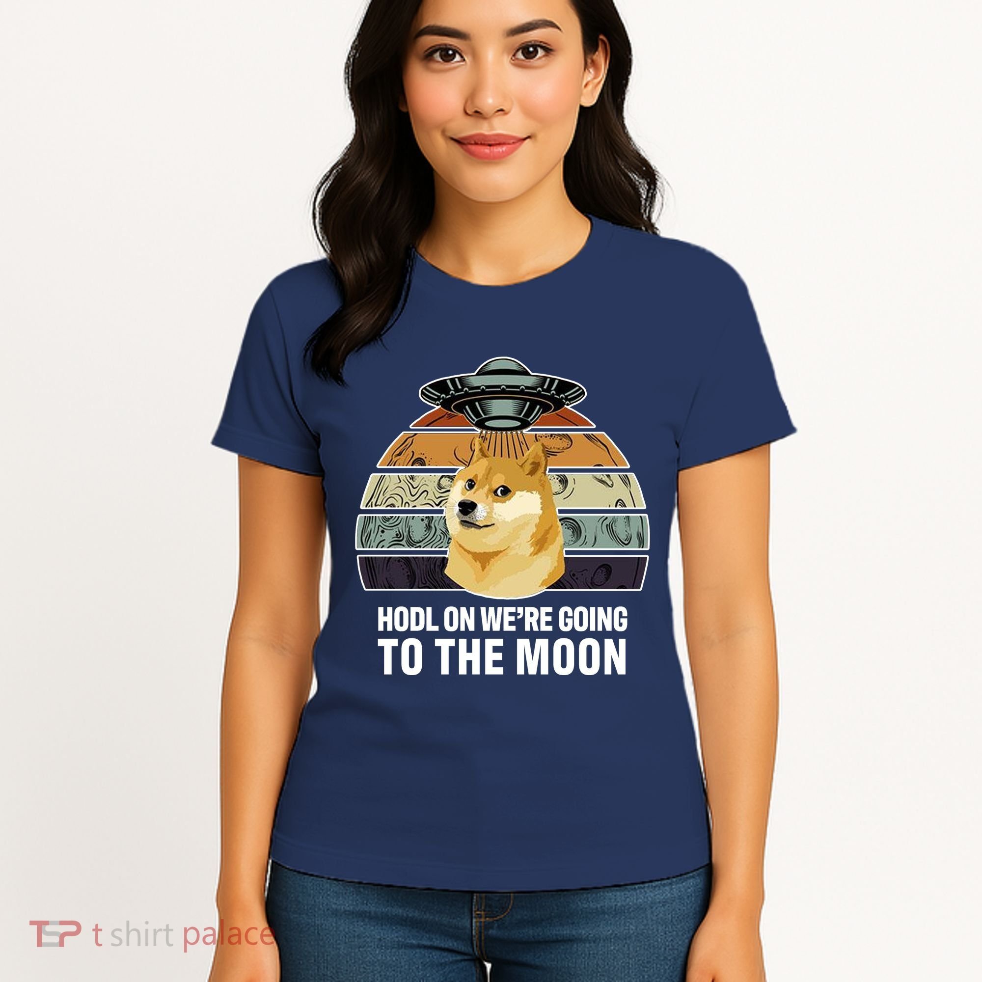 Hodl On We're Going To The Moon Retro Dogecoin Women's T-Shirt